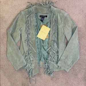 NWT- Sage Green Fringe Suede Jacket- XS